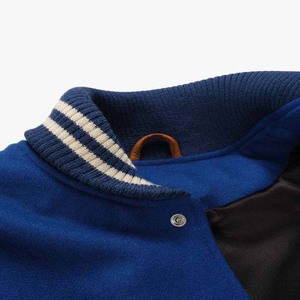 Blue Color Wool With <b>Leather</b> Sleeve Men's Clothing <b>Jackets</b> OEM Custom Made Baseball Varsity <b>Winter</b> College Button Decoration - Product Image 4