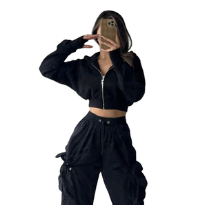 Wholesale High Quality Streetwear Women <b>Zipper</b> Hoodies Custom Crop <b>Top</b> Hoodie Custom Fabric Gym Crop <b>Top</b> Hoodies Women Casual - Product Image 2