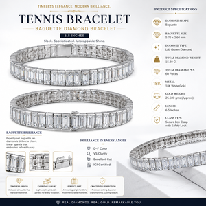 Luxury Trendy Tennis Bracelet for Women & Men | 18K White <b>Gold</b> Lab Grown Baguette Diamond Bracelet | IGI Certified Fine Jewelry - Product Image 5