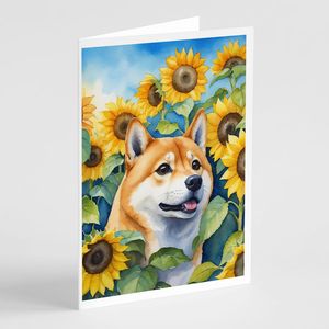 Whimsical Shiba Inu in Sunflowers A7 Tamaño 5x7 Tarjetas de notas en blanco Paquete de 8 con sobres Tarjetas de felicitación - Product Image 1