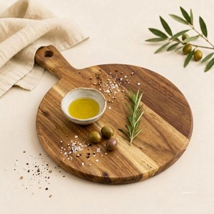 Planche à découper ronde en bois d'acacia artisanale de qualité supérieure avec poignée ergonomique, planche à découper en bois monobloc durable en promotion - Product Image 5