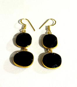 Pendientes de Piedras Preciosas Negras Naturales, Pendientes de Botón con Bisel Chapado en Oro, Joyería Elegante de Moda India para Mujer, para Novia, Boda - Product Image 3