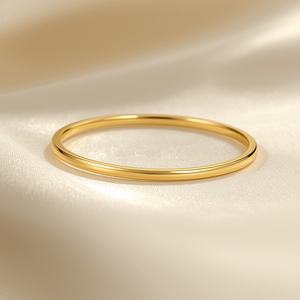 Bracelet jonc rond lisse en or jaune massif 14 carats, bracelet élégant minimaliste en or, bijoux fins empilables pour femmes - Product Image 2
