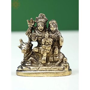 Small 2\" <b>Shiva</b> Parvati Ganesha Statue on Nandi Brass Sculptures by Idols - Product Image 1