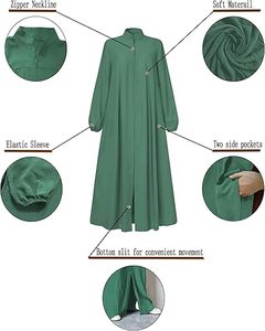 Women Long Sleeve Maxi <b>Abaya</b> Stand Collar Solid Color Loose Fit Cotton Modest Dress Daily Wear Middle East Style - Product Image 5