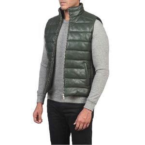 Chalecos Acolchados de Cuero Verde para Hombre, Chaqueta sin Mangas Elegante, Ropa de Abrigo Cálida, Perfecta para Actividades al Aire Libre en Invierno, Estilo Moderno - Product Image 5
