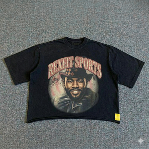 T-shirt noir délavé pour homme REXFIT SPORTS, coupe ample, col rond, coton, streetwear décontracté, tee-shirt personnalisé - Product Image 5