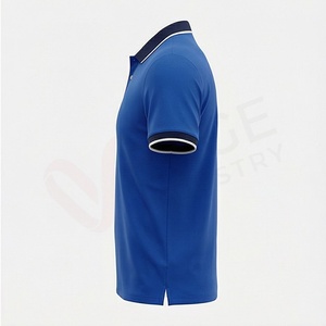 เสื้อโปโลแขนสั้นสีน้ำเงินรอยัลสำหรับผู้ชาย ผ้าฝ้าย 100% ปิเก้ สวมใส่สบาย ระบายอากาศได้ดี ทรงปกติ ดีไซน์ถักแบบเรียบ - Product Image 3