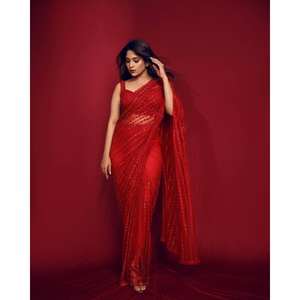 Hermoso Traje de Novia, Elegante Sari con Lentejuelas y Bordado para Fiestas - Product Image 6