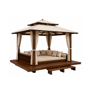 Gazebo Moderno de Madera Sólida para Jardín con Toldo y Cortinas para Patio de Villa de Lujo o Resort - Product Image 1