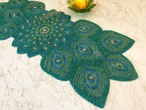 Handmade Eco-Friendly Durable 5mm Thick Fabric Table <b>Mat</b> Customized Shape Green Gold Embroidered Luxury Bohemian Design - Product Image 3