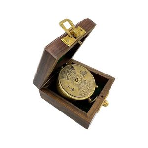 Antique Solid Brass Pocket <b>Calendar</b> Compass with Lid Vintage Nautical Desk Decor Gift Item - Product Image 2