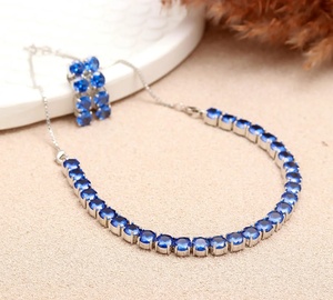 Wholesale Price Blue Sapphire <b>Necklace</b> Set White Gold Plated Reception <b>Necklace</b> Bridal Jewelry for Women - Product Image 2