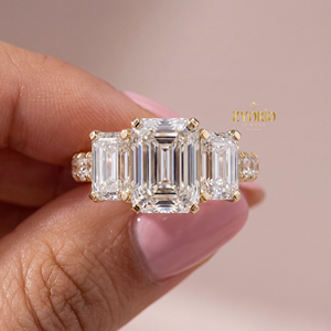 Three Stone <b>Emerald</b> Cut Lab Grown Diamond Engagement <b>Ring</b> 925 <b>Silver</b> Luxury Wedding Band for Party VVS2 Clarity 1 CT Claw - Product Image 1