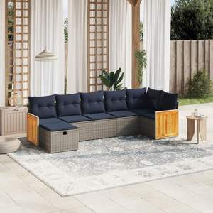 Juego de sofás de patio de ratán sintético gris de 7 piezas con cojines, muebles duraderos para exteriores - Product Image 1