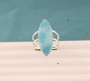 Wholesale Shree Jaipur Silver Larimar Bezel <b>Set</b> Classic Gemstone <b>Ring</b> for Women <b>Men</b> Unisex - Product Image 1