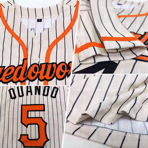 Nouveau style de vêtements de baseball en gros, maillots de baseball rétro pour hommes, crème, noir, rayé, orange-noir - Product Image 2