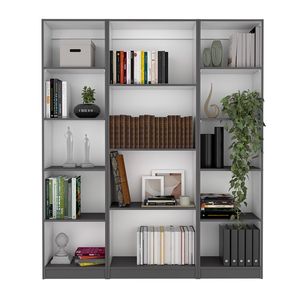 Set di librerie Davie da 3 pezzi, grigio opaco e bianco, larghezza 60 pollici, con 14 ripiani per soggiorno - Product Image 2