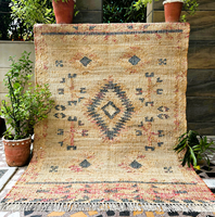Tapis en jute tissé à la main |   Tapis rectangulaire fin à poils ras géométrique Kilim |   Tapis de sol rustique écologique en fibres naturelles