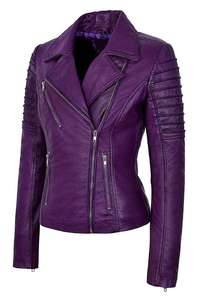Chaqueta de Motociclista KyzoFire para Mujer, de Cuero Genuino, Corte Ajustado, Cierre Asimétrico, Hombros Acolchados, Estilo Vintage, Ecológica - Product Image 2