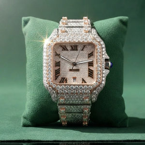 Luxury VVS Moissanite Iced Out Watch Two Tone Rose Gold Automatic Full Diamond Square <b>Face</b> Roman Numerals Hip Hop Jewelry - Product Image 6