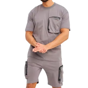 Men's Summer Casual Streetwear Clothing Set Custom Logo Oversized <b>Tshirt</b> Knitted 100% Organic Cotton Soft 3D Printed <b>Plain</b> Set - Product Image 1