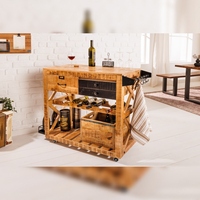 Meuble bar impérial Vandana BODEGA 86 cm en bois de manguier, chariot de service, casier à vin, 3 tiroirs, 2 compartiments - Design rustique