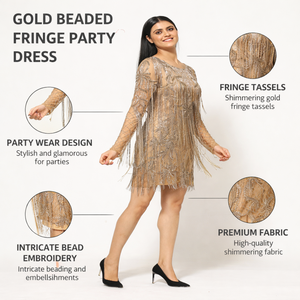 Robe de soirée courte haut de gamme pour femmes, entièrement brodée |   Vêtements de cérémonie pour mariage, coupe ajustée, avec détails de perles dorées, vente en gros, qualité supérieure. - Product Image 3