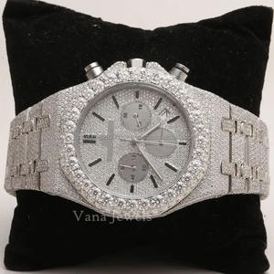 นาฬิกาข้อมือสแตนเลสสำหรับผู้ชาย, สินค้ามาใหม่ดูหรูหรามีเพชรโมอิสอะนาล็อกขนาด41มม. แก้วสไตล์ฮิปฮอปโบราณ - Product Image 3