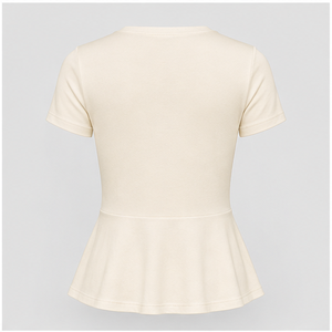 <b>Womens</b> Ivory <b>V</b> <b>Neck</b> Short Sleeve Fitted Peplum <b>T</b> <b>Shirt</b> WTS-0081 - Product Image 2