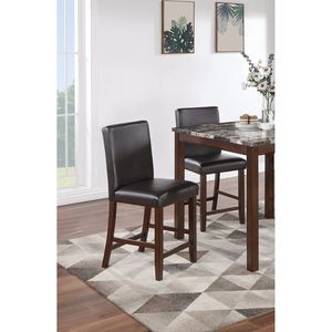 Set da Pranzo Classico ed Elegante in Finitura Espresso, 5 Pezzi, Altezza Bancone, Tavolo con Piano in Finto Marmo, 4 Sedie Alte in Ecopelle - Product Image 4
