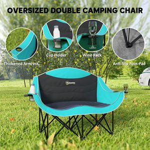 Sedia da campeggio per adulti verde con Design pieghevole imbottito a doppia dimensione con braccioli porta tazze borsa per uso esterno - Product Image 4