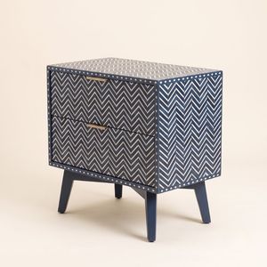 Elegant Navy <b>Blue</b> Bone Inlay <b>bedside</b> <b>Table</b> with Chevron Stripe Pattern with Unique Design Modern Furniture - Product Image 4