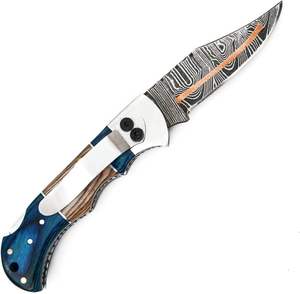 Couteau pliant de luxe DIY OEM en acier Damas pour homme, écologique, durable, compatible lave-vaisselle, multi-usage pour la maison et la cuisine, modèle Bowie en bois - Product Image 1