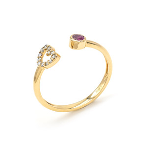 Ready to Ship Bezel <b>Set</b> 3mm Burma Ruby Adjustable <b>Ring</b> in 18k Solid Yellow <b>Gold</b> Diamond Heart Design <b>Ring</b> Perfect Gift for Love - Product Image 4
