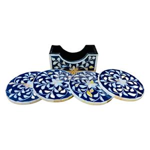 Incrustation d'os de forme ronde faite à la main avec incrustation de nacre sous-verres Décoration de vadrouille naturelle Tapis de table en gros en Inde - Product Image 5