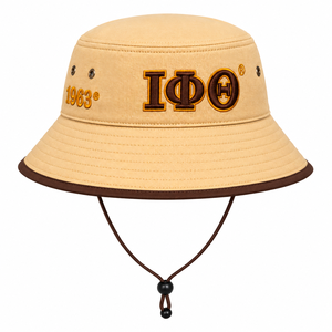 Chapeau Bob Brodé Iota-Phi-Theta Beige Marron avec Logo Lettres Grecques 1963, Large Bord, Protection Solaire Extérieure, Chapeau de Pêcheur - Product Image 3
