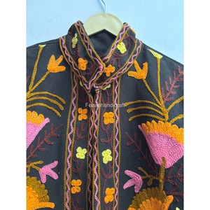 Uzbek Suzani Jacket <b>Coat</b> Floral Embroidery 100% Cotton Jacket Hand <b>Stitch</b> Short Unisex Jacket Women's Casual Jacket - Product Image 3