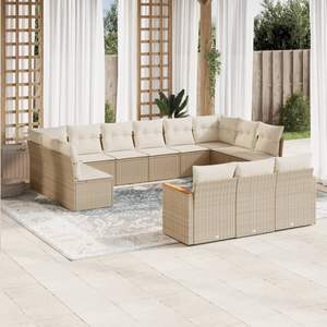 Ensemble de canapés de jardin en rotin beige avec structure en acier thermolaqué, mobilier d'extérieur contemporain, coussins 100 % polyester - Product Image 3