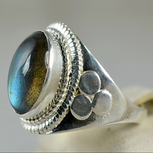 <b>Labradorite</b> <b>Ring</b> 925 Sterling Silver Handmade Boho Statement Promise Jewelry for Women Natural Oval Shape Gemstone Jewelry - Product Image 4