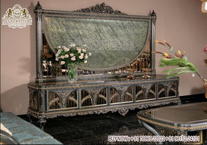 Soporte de unidad de Tv tallada de estilo clásico con almacenamiento, soporte de TV antiguo de estilo francés para el hogar, soporte de TV de madera de teca clásico para el hogar - Product Image 5