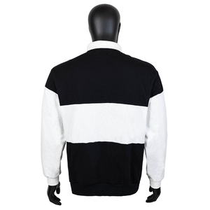 Polo à manches longues pour homme, tricoté, décontracté, à blocs de couleur, coupe classique, style rayé blanc et noir - Product Image 2