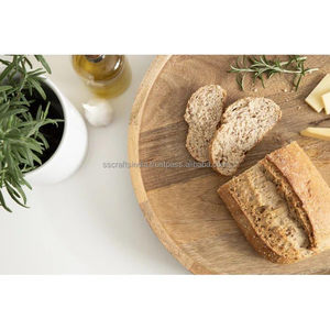 Plateau de service rond en bois fait main, brun rustique, fourni directement par l'usine, écologique, compatible lave-vaisselle et micro-ondes - Product Image 5