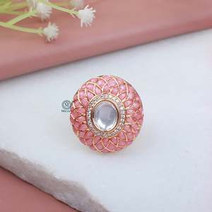 Jiya Pastel Pink Polki Designer CZ Butterfly Fashion Ring - Product Image 1