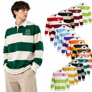 Camiseta de Rugby Bordada Personalizada con Rayas Multicolores, Ropa Casual Urbana, Sudaderas y Hoodies para Hombre, Proveedor Mayorista - Product Image 1