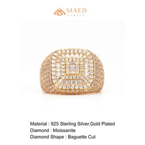 Anillo de Moissanita Bañado en Oro con Incrustaciones de Baguettes para Hombre, Joyería de Lujo Estilo Hip Hop, Regalo de EE. UU. - Product Image 6