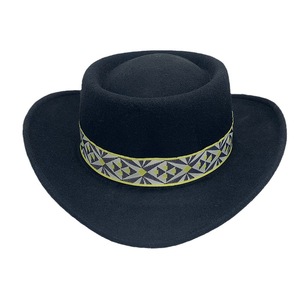 Unisex Black Wool Cowboy <b>Hat</b> Wide Brim Striped Casual Adult Four Seasons Outdoor Fit Sublimation Transfer Print Pattern <b>Band</b> - Product Image 2
