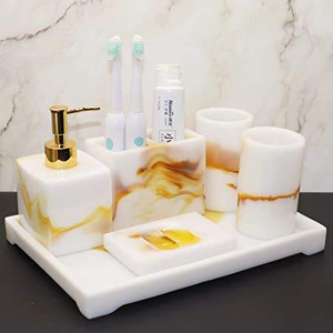 Ensemble de salle de bain classique en résine quatre pièces avec porte-savon et plateau, couleur et taille personnalisables, qualité supérieure - Product Image 4