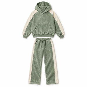 Survêtements pour femmes en coton, brodés, délavés à l'acide, pour la saison hivernale, conception OEM, poids lourd, grandes tailles - Product Image 1