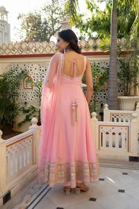 Moti Dori Natural Crepe Anarkali Dress With Mirror Work Georgette Veil And Cotton Pant Heritage Style Festive Ensemble - Product Image 5
